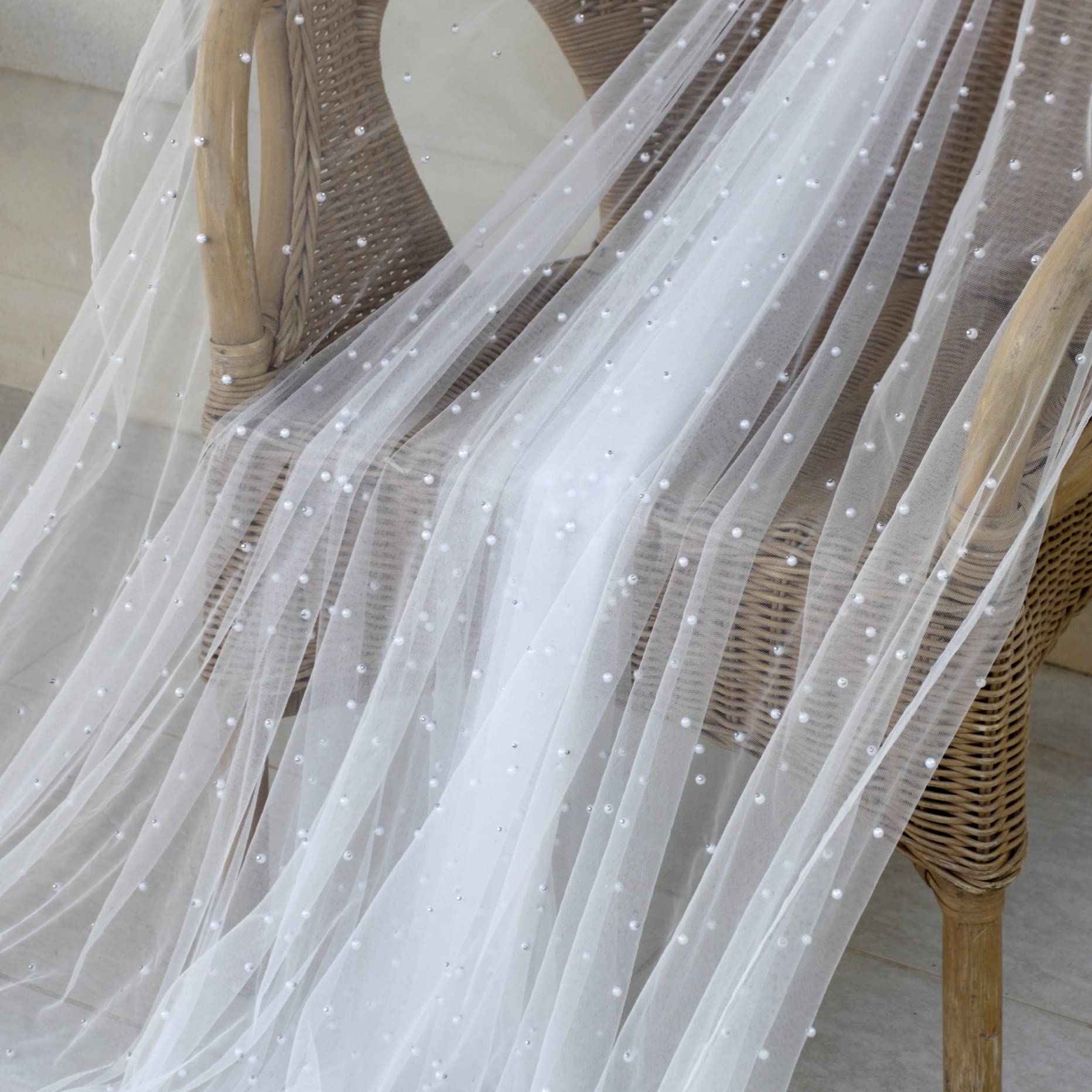 MARRY ME 【SUMMER BABY PERL TULLE】 White Pearl Tulle Fabric 3 Yard: Sheer Fabric for Bridal